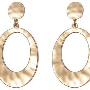 Large Gold Oval Dangle Drop Earrings